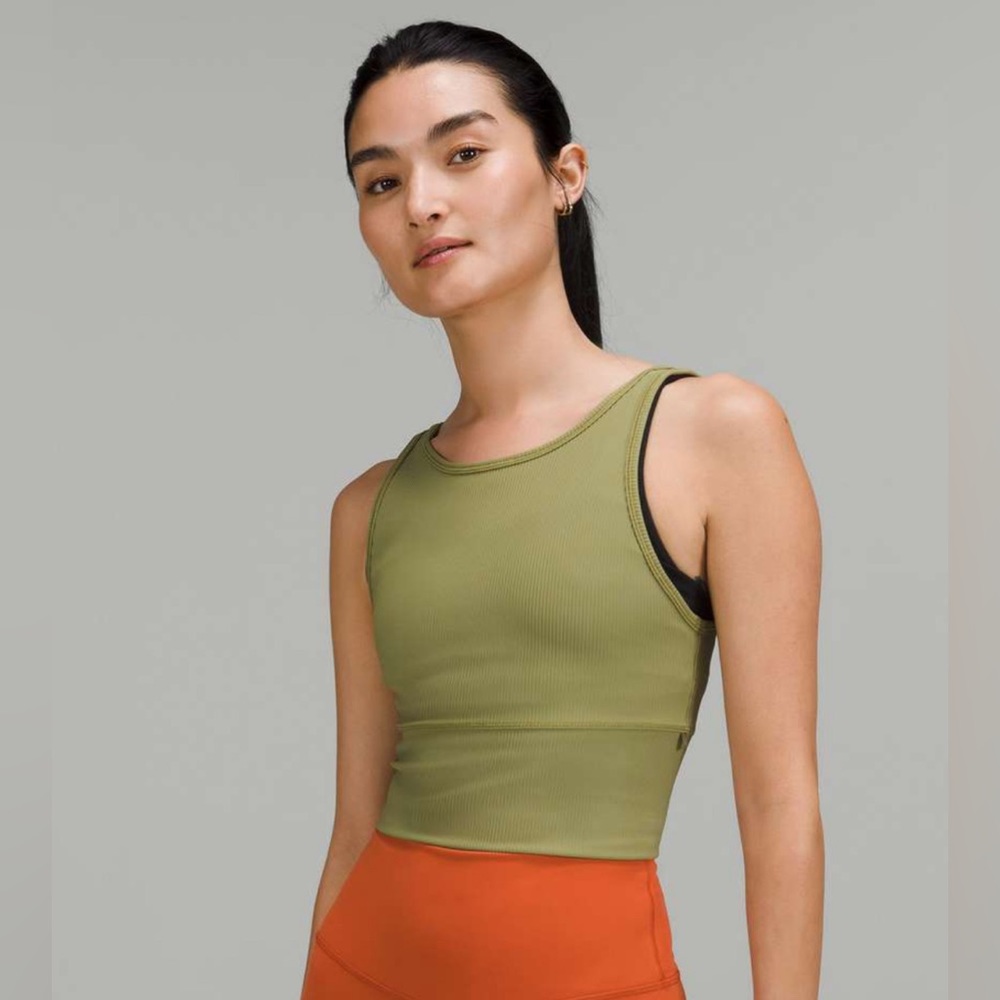 NEW Lululemon Power Pivot Tank Ribbed Bronze Green Size 6